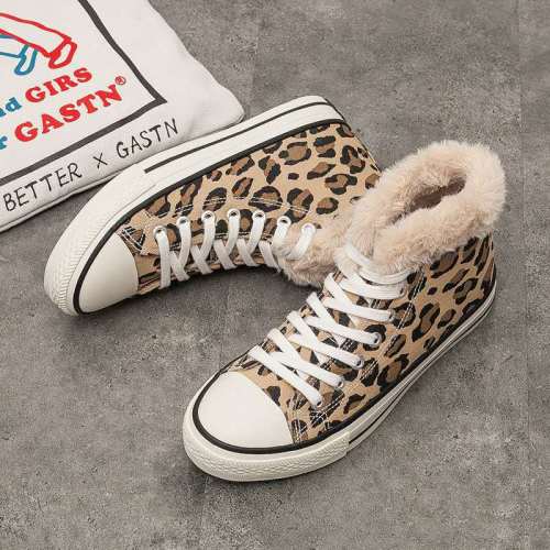 Leopard print Plush casual board Plus size shoes