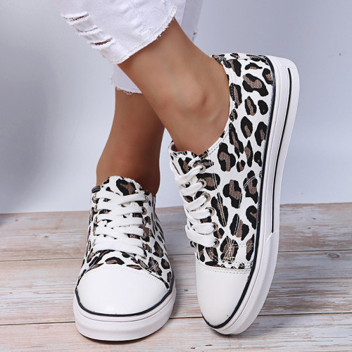 Leopard print color matching lace up casual board shoes for women Plus size shoes