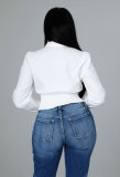 2021 fall French short long sleeve shirt casual commuter cardigan solid color Lapel shirt women's design women's wear
