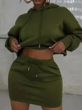 Autumn / winter 2021 new lanyard sweater solid color casual hooded Skirt Set