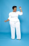 2021 solid color long-sleeved trousers plus size two-piece suit