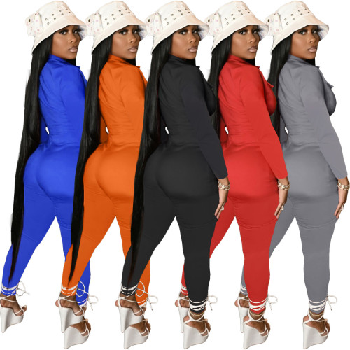 Fall solid color 4 pockets sexy jumpsuit