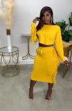 2021 autumn winter new solid color tassel long sleeve Hip Wrap Skirt Set two-piece set