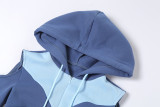 2021 autumn sexy off-shoulder contrast color stitching hooded sweater casual sports two-piece suit
