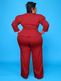 2021 solid color long-sleeved trousers plus size two-piece suit