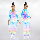 Autumn and winter sunflower long-sleeved trousers gradient positioning printing two-piece suit