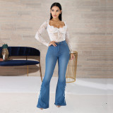2021 autumn and winter new large women's dress slim fit strap denim micro pull pants