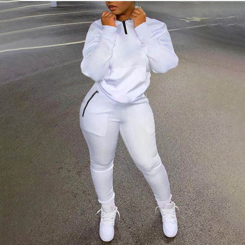 Aw2021 large women's white zipper sportswear casual suit
