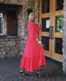 2021 large women's fall long V-neck Polka Dot Dress Ruffle Skirt