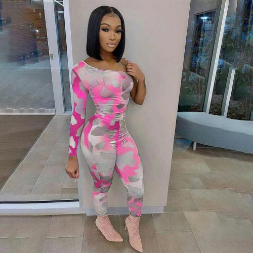 New fall 2021 multicolor positioning printed one shoulder Jumpsuit