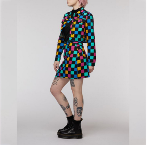 2021 Fall New Cardigan Jacket Checkered Trendy Printed Long Sleeve and Short Skirt Set