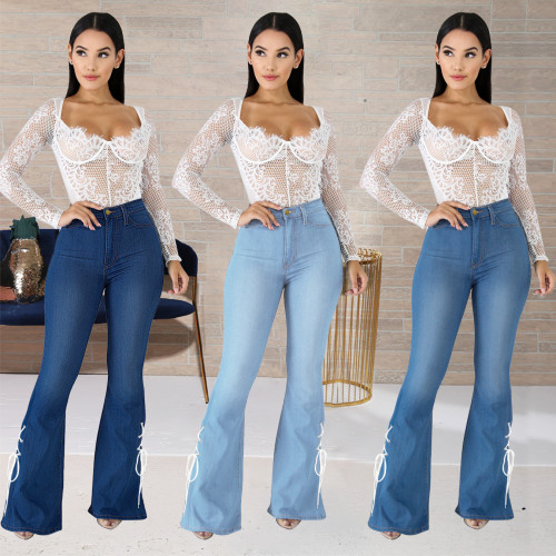 2021 autumn and winter new large women's dress slim fit strap denim micro pull pants