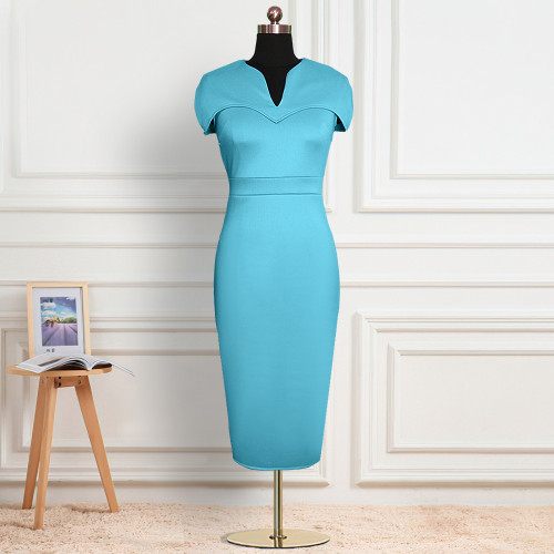 2021v neck raglan sleeve solid color slim fit large high elastic casual professional dress
