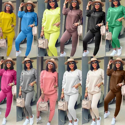 Fashionable solid color cotton, slimming casual sweater, sports two-piece suit   Twelve colors