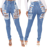 Sexy Trendy Ripped Washed Slim Stretch Jeans Slim Pants