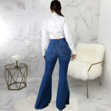 Fashion Trendy Washed Ripped Jeans Stretch Slim Flared Pants