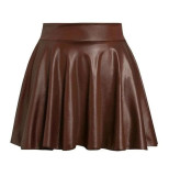 2021 imitation leather PU leather skirt black slim casual skirt sexy pleated skirt hakama