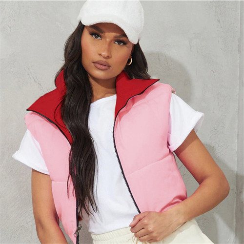 2021 autumn and winter new women's stand collar sleeveless cotton vest fashion design zipper placket cotton clothes