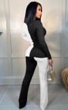 2021 autumn new long sleeve solid color splicing casual two-piece set