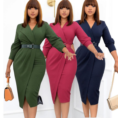 Autumn Fashion Long Sleeve Solid Color Professional Office Dress