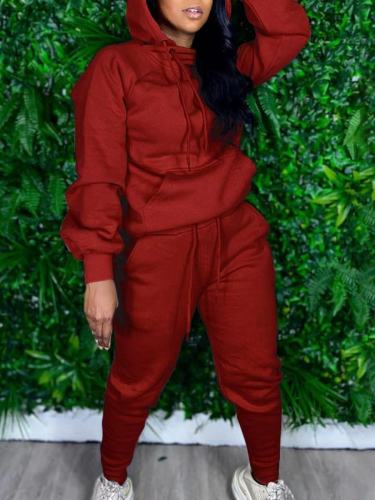 Autumn and winter solid color plus size sweatshirt sports two-piece suit