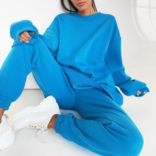 2021 new women's sport Plush top and Pants Set Pullover fashion casual pants set