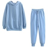 Hooded sweater Plush two-piece set autumn winter 2021 new loose Top Pants Set