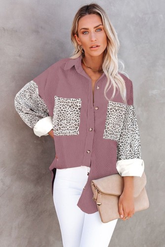 2021 autumn winter leopard print women's shirt Lapel pit strip casual coat
