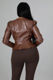 2021 autumn winter flocked leather coat Long Sleeve V-neck button fashion leather top