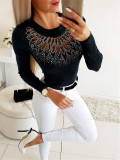 2021 autumn winter new sexy characteristic mesh hollow out hot drill waist closed long sleeve top