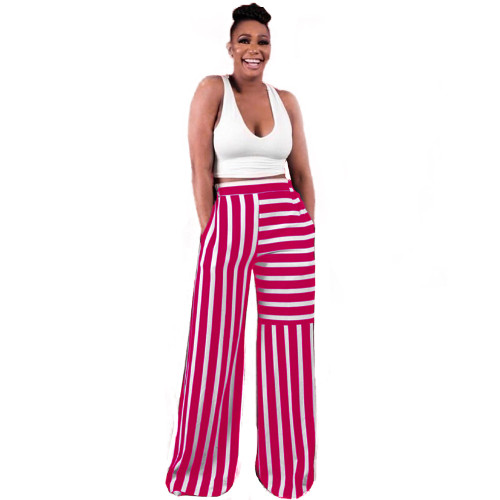 2021 fall color blocking stripe straight tube wide leg comfortable casual pants
