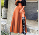 Sexy high slit irregular half-length skirt leather skirt