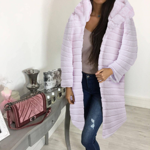 2021 autumn winter imitation fur imitation mink long hooded fur coat women's coat
