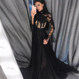 Autumn and winter 2021 new Dunhuang sexy lace long sleeve dress long skirt