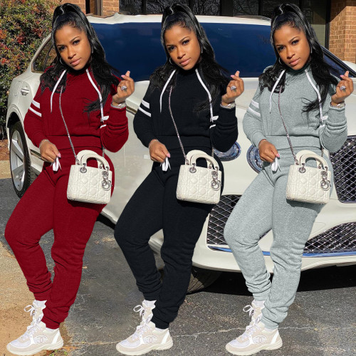 2021 autumn winter fashion leisure sports solid color Hoodie two piece set
