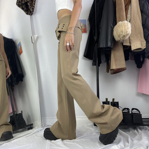 2021 autumn hot girl drape straight belt woven casual pants low waist trousers