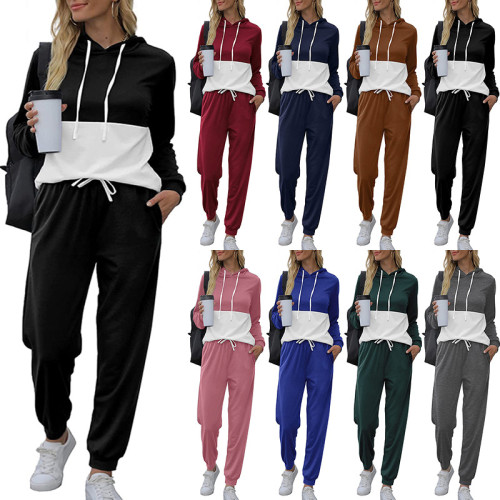 Autumn and winter new women's 2021 fashion loose leisure color matching Hoodie suit