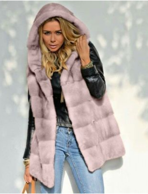 2021 new mid length autumn winter solid color loose Plush vest imitation fur vest
