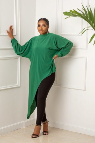 2021 autumn solid color irregular bat sleeve women's loose design casual top