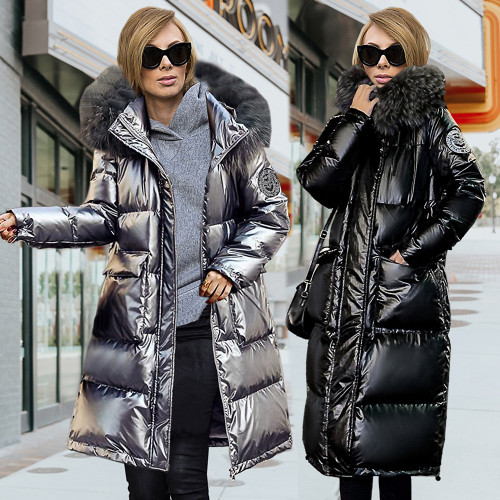 2021 new winter bright coat medium and long thickened cotton coat
