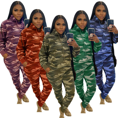 2021 autumn winter fashion sportswear camouflage 2pcs