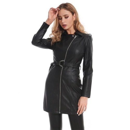 2021 autumn and winter locomotive leather jacket slim women's wear