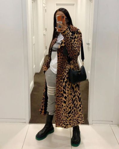 Large size autumn and winter mid-length lapel leopard print trench coat