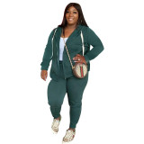 Plus size women's fashion slim solid color casual hooded sweater two-piece suit
