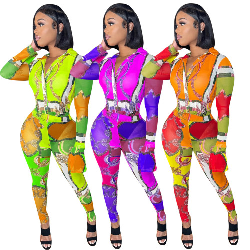 2021 autumn winter fashion sexy slim fit positioning printed Jumpsuit