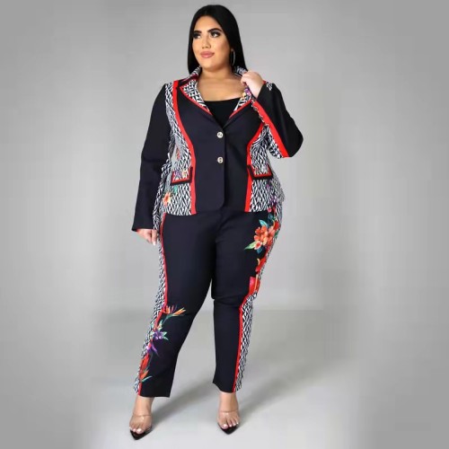 Autumn and winter 2021 large women's printed high waist fashion casual suit