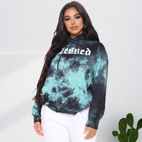 2021 autumn winter new letter print tie dye Hoodie loose fashion large size sweater
