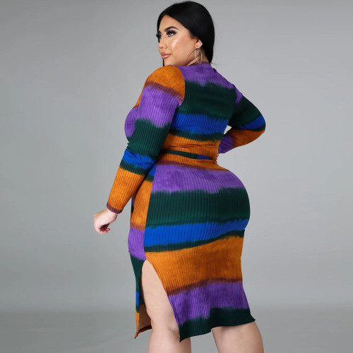 2021 striped belt multicolor stitched autumn winter dress