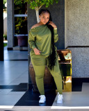 2021 autumn and winter pop long sleeved trousers solid color characteristic casual women's suit
