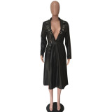 2021 autumn and winter sexy women's clothes corny belt V-neck coat leather coat